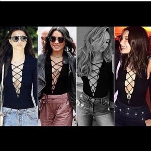 Reformation Avalon Lace Up Bodysuit Black Large